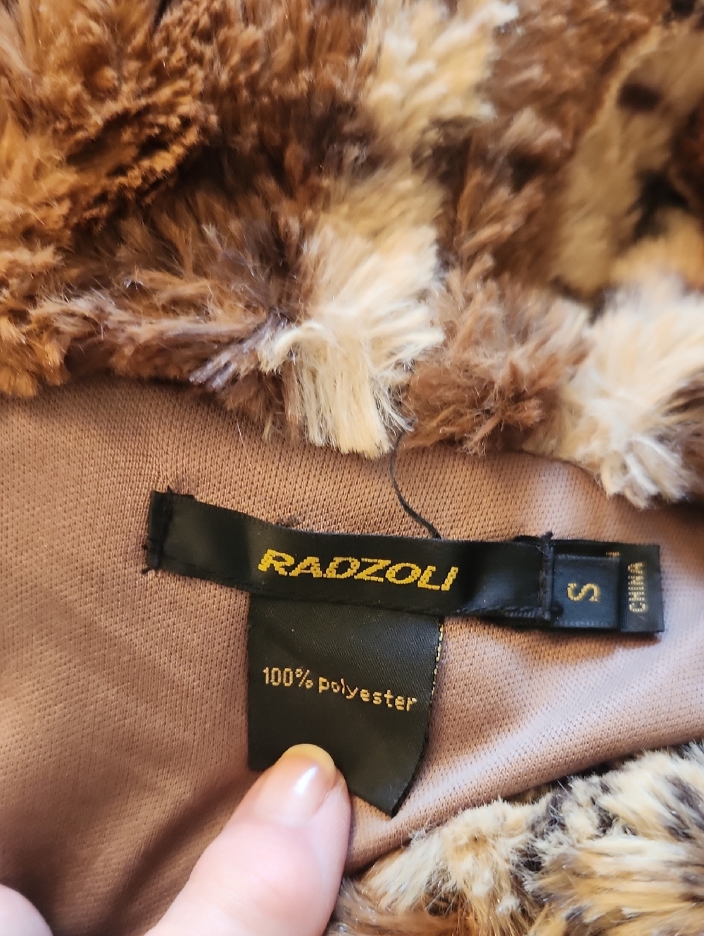 Radzoli Plush Faux Fur Jacket in Brown & Cream